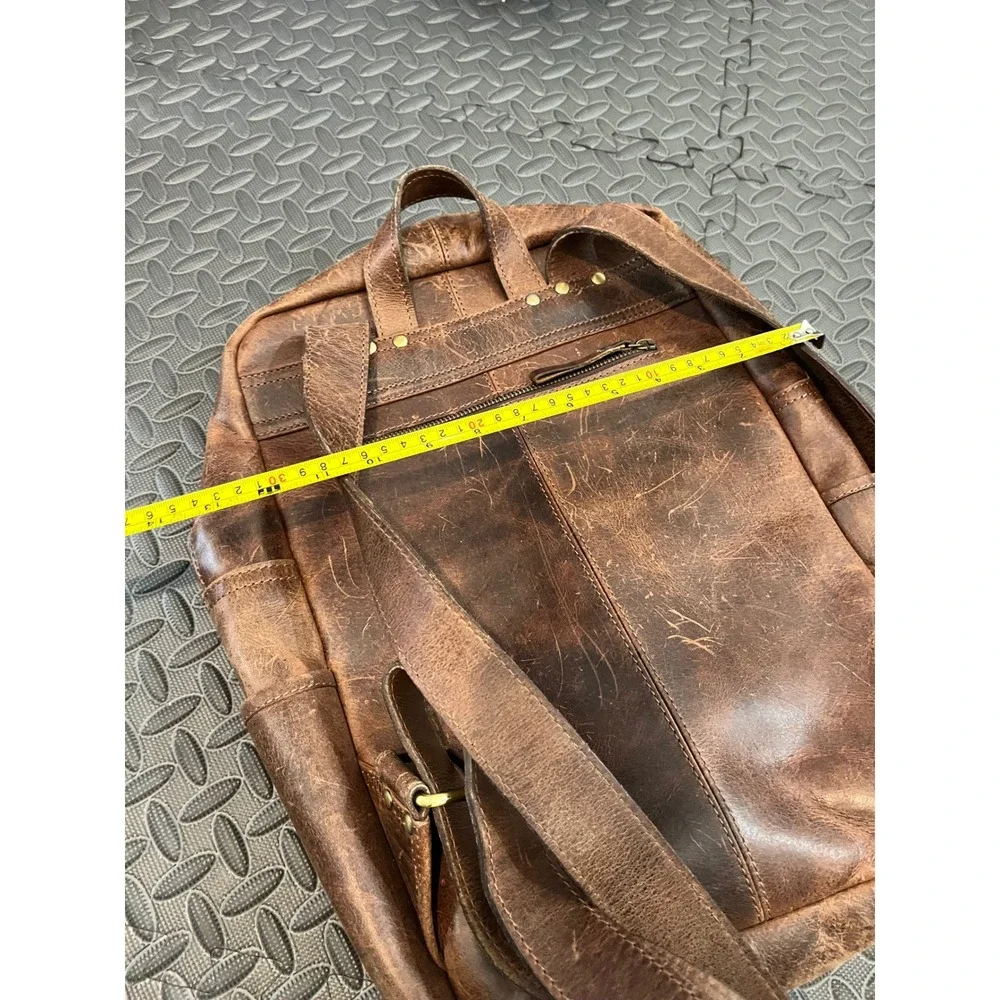 Luxoria Leather Backpack Mens Medium Brown Distressed Laptop Bag Travel Rustic